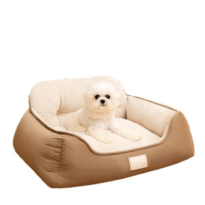 Short plush pet sofa kennel size small dog winter warm nest bite resistant bed cushion removable pet supplies