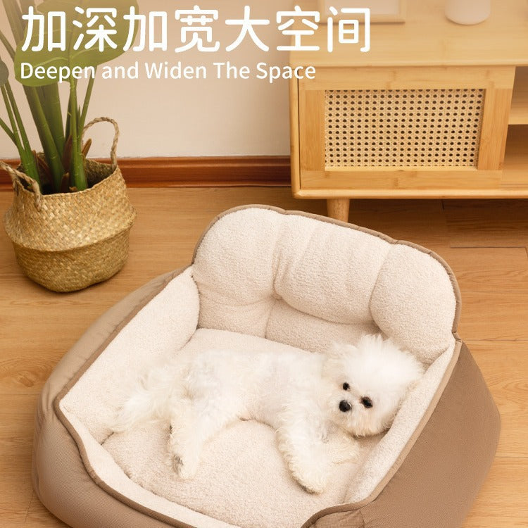 Short plush pet sofa kennel size small dog winter warm nest bite resistant bed cushion removable pet supplies