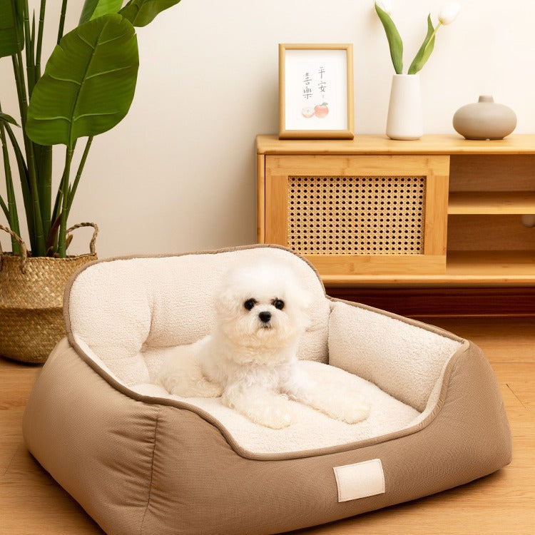 Short plush pet sofa kennel size small dog winter warm nest bite resistant bed cushion removable pet supplies